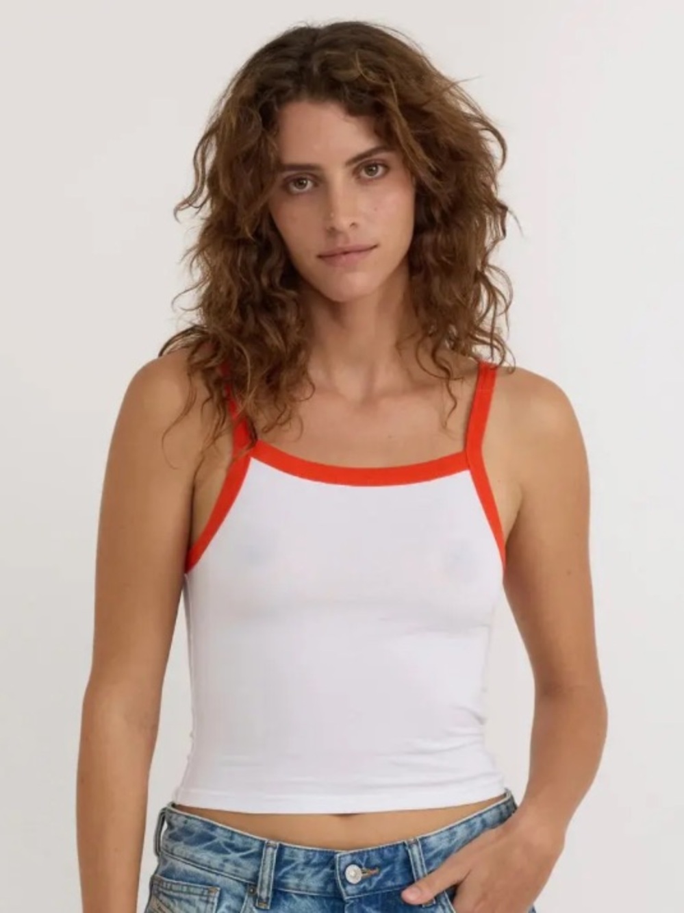 ORGANIC BASICS Core Play High-Neck Top - WHITE/VIBRANT RED